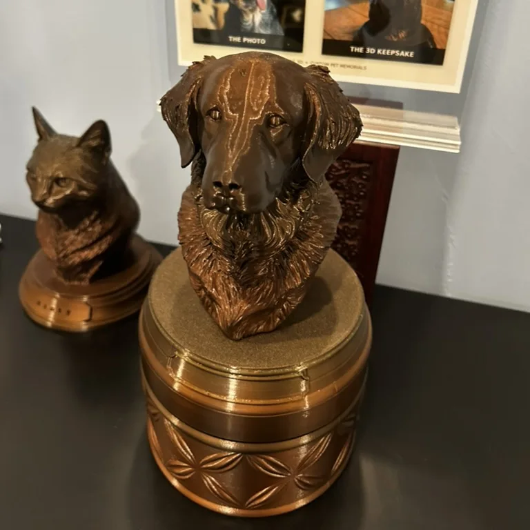 Custom 3D dog bust on an urn base